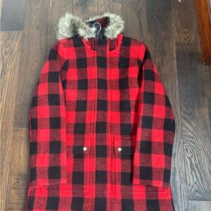 J. Crew Red and Black Checkered Coat